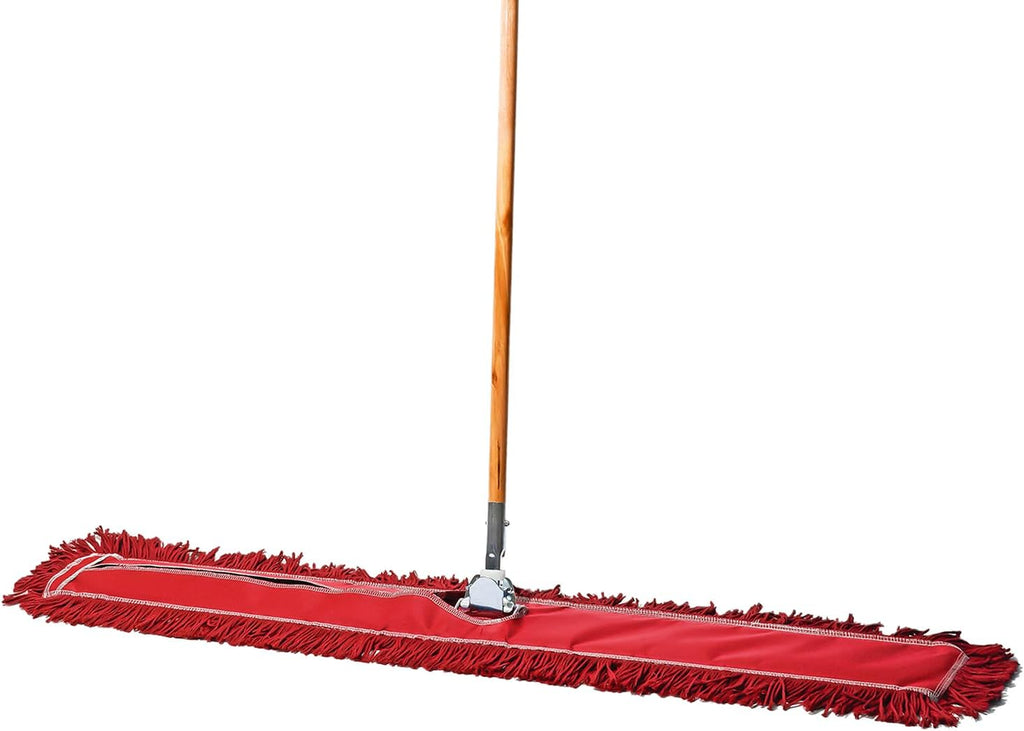 48 Inch Red Commercial Dust Mop & Floor Sweeper – Wood Handle Floor Mop for Tile, Hardwood & Concrete