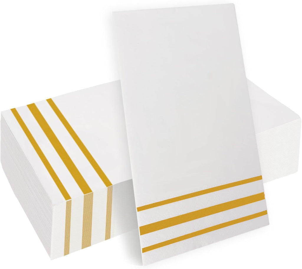 Napkins Disposable Paper Napkins 50 Pack Paper Hand Towels Absorbent Dinner Napkins White and Gold Napkin Guest Towels Tissue Party Napkin for Bathroom Dinner Wedding Kitchen Party Event Decorative