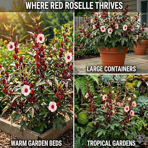 100+ Red Roselle 𝗡𝗢𝗡-𝗚𝗠𝗢 𝗨𝗦𝗔 𝗣𝗥𝗘𝗠𝗜𝗨𝗠 Seeds for Planting – (Hibiscus Sabdariffa) Fast Growing Hibiscus Flowers