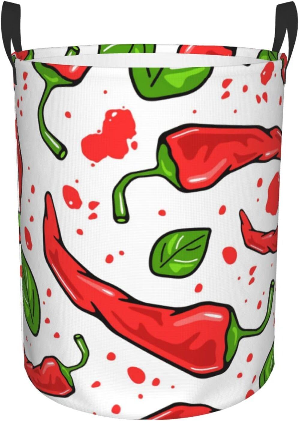 Chili Peppers Print Laundry Basket Waterproof Collapsible Round Laundry Hamper Toys Clothes Organizer Gift Basket For Room Medium