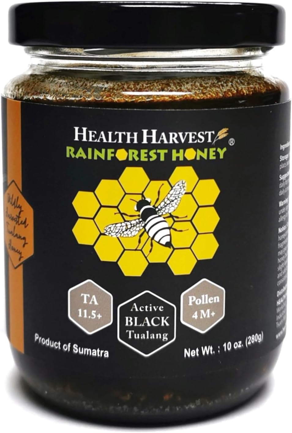 Tualang Black Honey 10oz (TA 11.5+, Pollen Count 4.0M+, Pollen Variety 100+) Intense Choice for Women Preservation, Wild-ripening on 250ft Treetop, Raw, Unpasteurised, Unfiltered