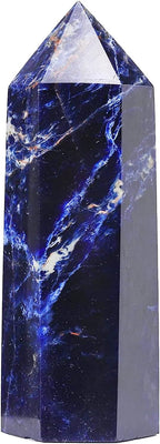 Runyangshi Large Sodalite Natural Healing Crystal Wand 4.72"-5" Blue-Veins Stone Quartz Tower 6 Faceted Single Point Crystals Prism Wand for Meditation Reiki Chakra Therapy Home Decor Gift
