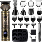 Beard Trimmer Kit Professional Hair Clipper Zero Gapped T-Blade Electric Shaver Razor Nose Body Trimmer for Men Cordless Grooming Kit 7 in 1