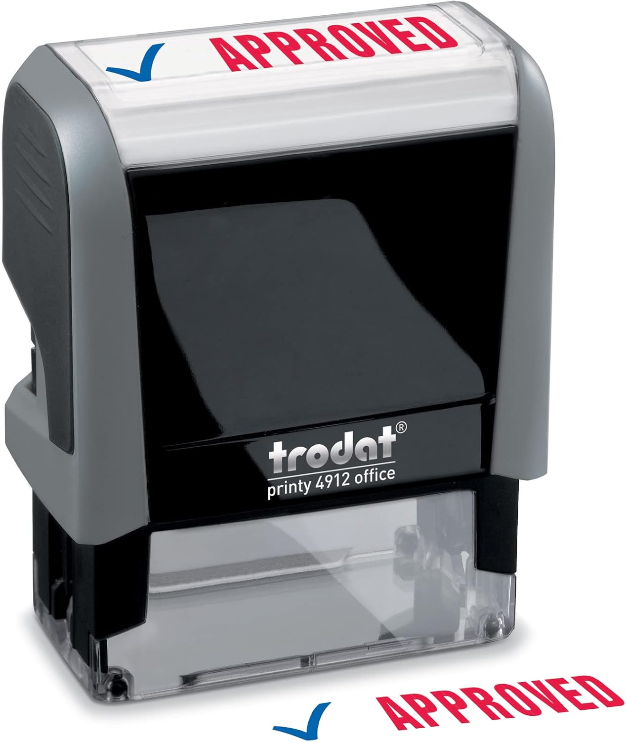 Trodat Printy 4912 2-Color Message Stamp - Self-Inking, Red and Blue Ink, Impression Size 3/4" x 1-7/8" (Approved)
