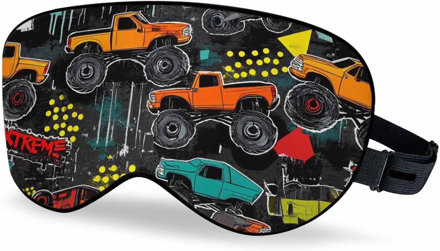Monster Truck Car Sleep Eye Mask Wheel Auto Abstract Grunge Cracked Shabby Dots Men Women Sleep Mask with Adjustable Strap Eye Cover Eye Shade for Travel, Nap,Meditation