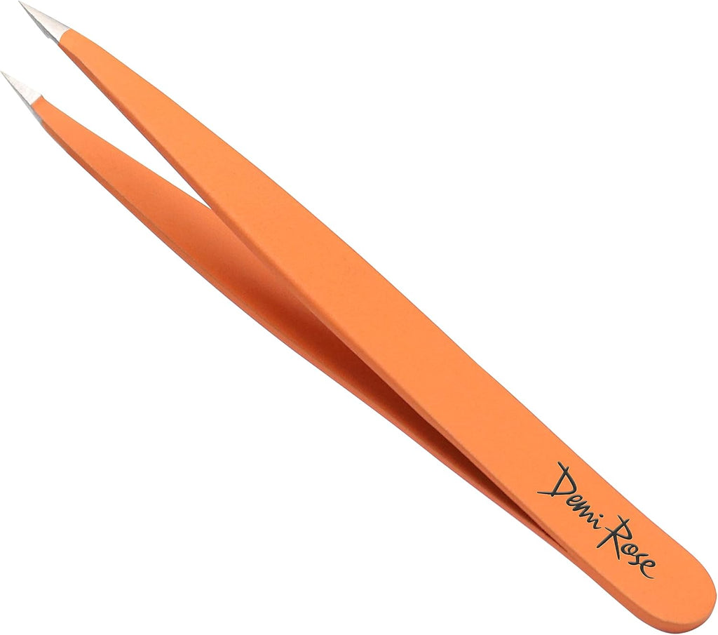 Pointed Tweezers - High Carbon Stainless Steel Fine Point Precision Tweezers for Ingrown Hair Removal - Perfectly Aligned Hand Filed Sharp Tweezer - Needle Nose Tweezers (Orange)