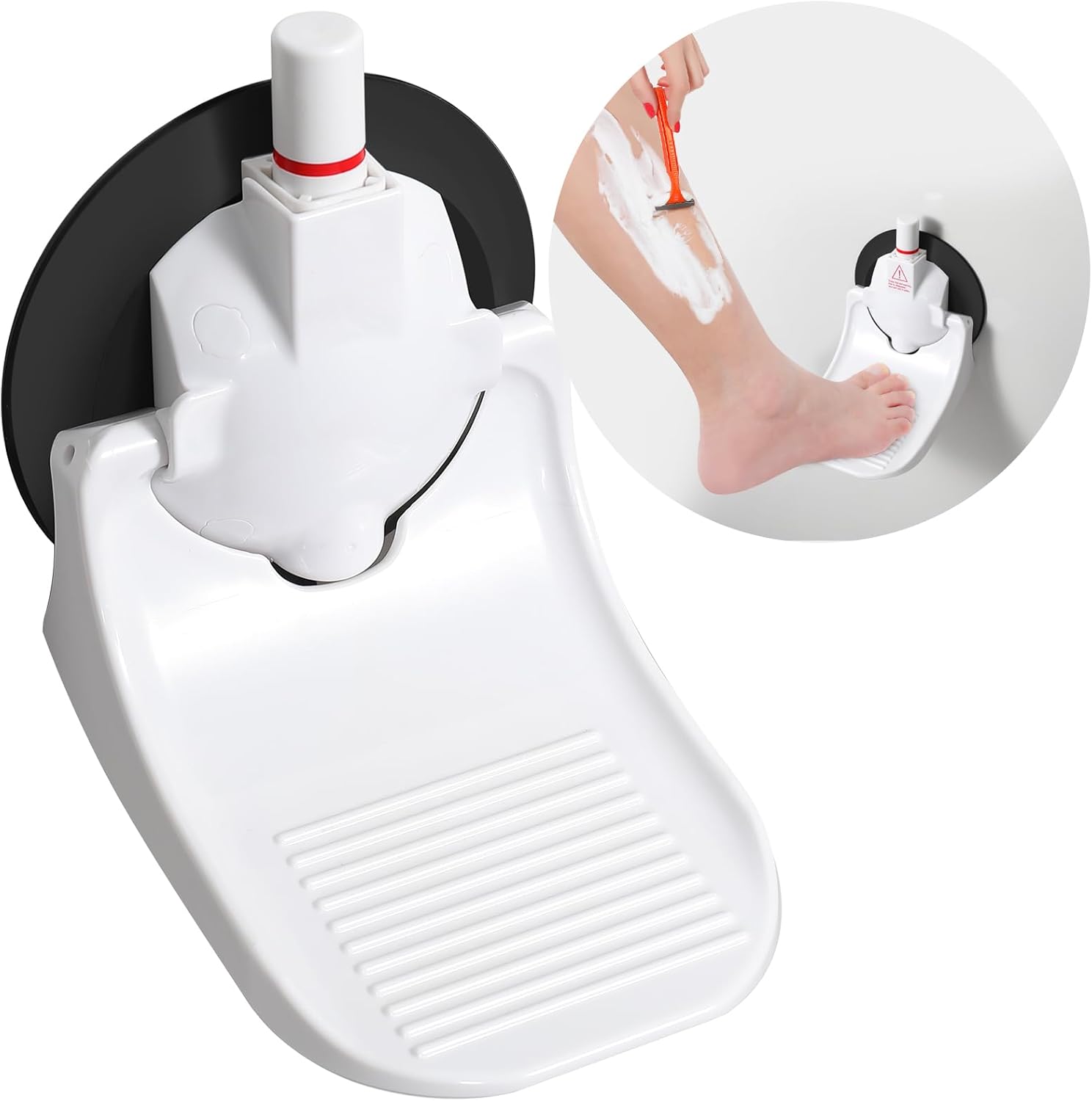 Shower Foot Rest for Shaving Legs with Upgraded Industrial Suction Cup, Only Fit Smooth & Non-Porous & Bigger 5.2 Inches Tile Wall, White, Pack of 1