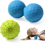 Peanut & Spiky Massage Ball Set, Double Lacrosse Peanut Roller + Firm Spiky Ball for Deep Tissue Myofascial Release, Trigger Point Therapy, Plantar Fasciitis & Muscle Recovery (Blue+Yellow)