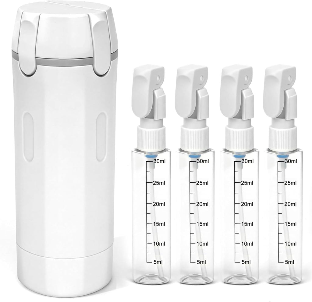 4 in 1 Travel Dispenser,4 Pack 30ML Travel Bottles for Toiletries,Refillable, Leak Proof and Portable,Suitable for Storing Shampoo, Shower Gel, Laundry Detergent, Suitable for Travel, Camping (White)