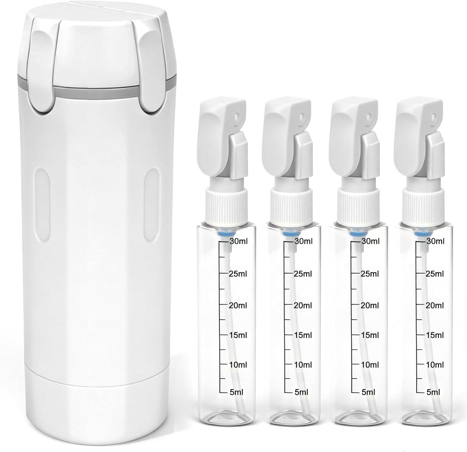 4 in 1 Travel Dispenser,4 Pack 30ML Travel Bottles for Toiletries,Refillable, Leak Proof and Portable,Suitable for Storing Shampoo, Shower Gel, Laundry Detergent, Suitable for Travel, Camping (White)
