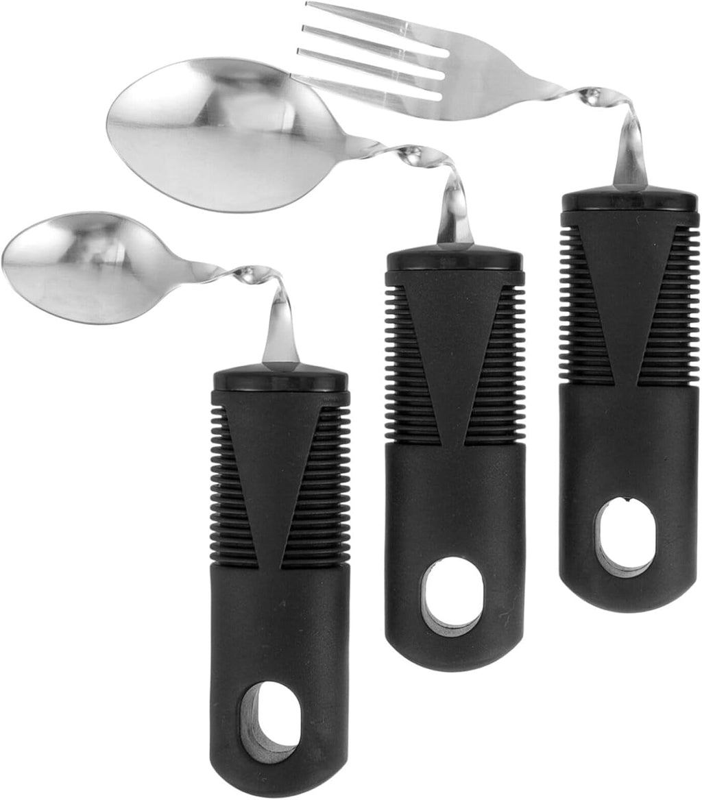 Beavorty Adaptive Utensils Set 3Pcs Curved Fork and Spoons with Non-Slip Handles Weighted Tableware for Elderly Disabled Adults Hand Tremors Arthritis