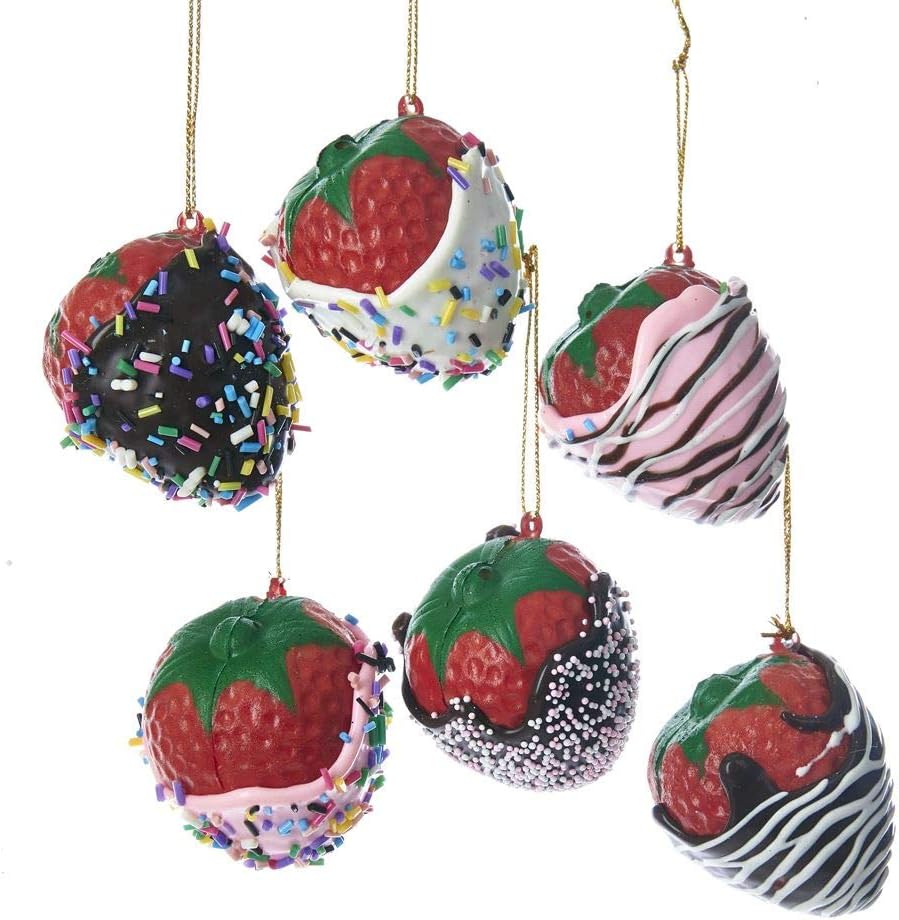The Bridge Collection Chocolate Covered Strawberry Ornaments - Set of 6 - Assorted Foam Squishy Chocolate Strawberries Ornaments - Candy Food Decor