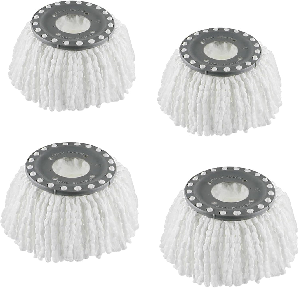 4 Premium Replacement Mop Heads Refills, Compatible for Hurricane Spin Magic Mop Head, fits 6.3‘’ Standard Replacement Round Spin Mop Heads Microfiber, Inner Hole 2.5'' Only - Machine Washable, White