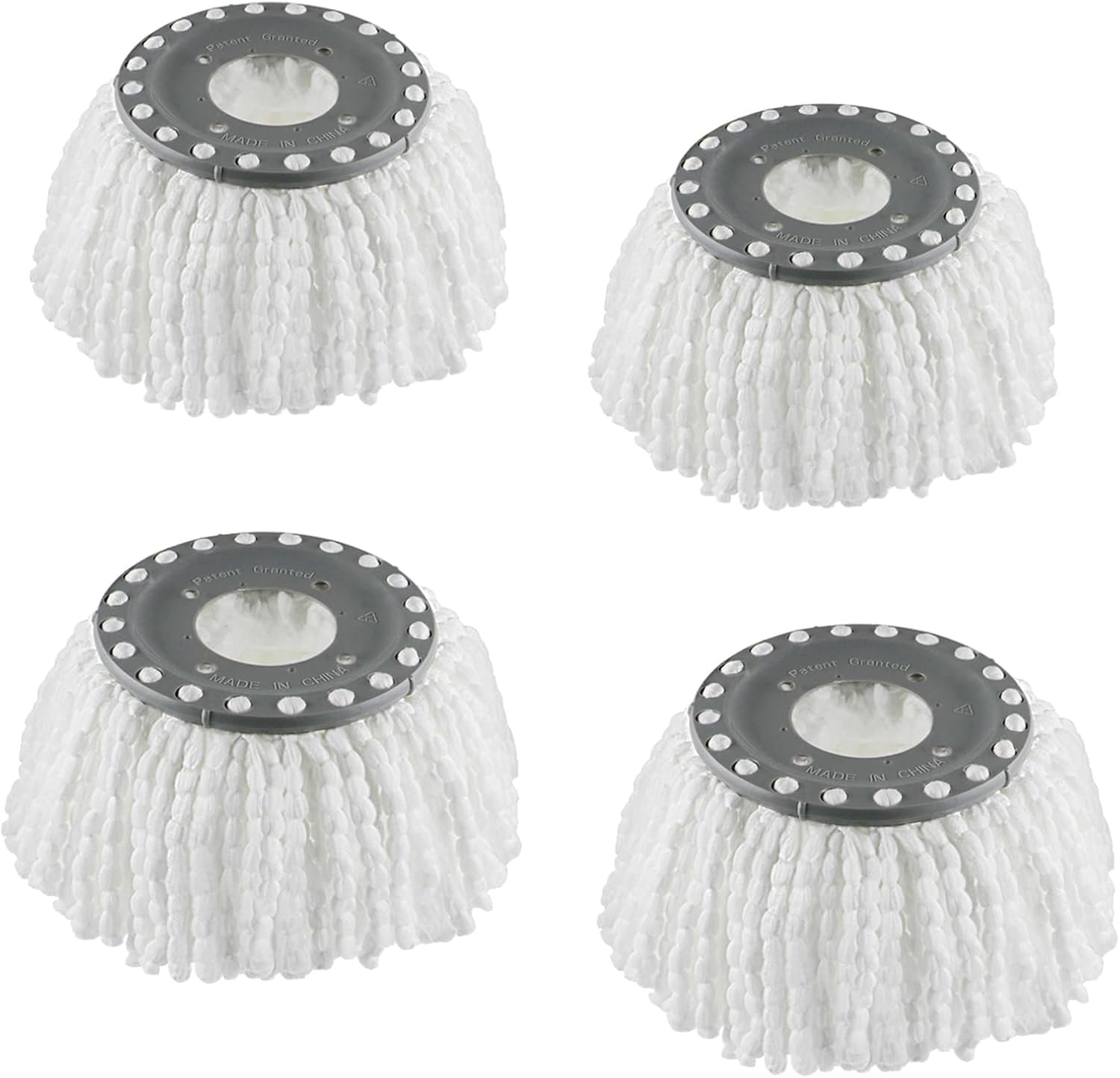 4 Premium Replacement Mop Heads Refills, Compatible for Hurricane Spin Magic Mop Head, fits 6.3‘’ Standard Replacement Round Spin Mop Heads Microfiber, Inner Hole 2.5'' Only - Machine Washable, White