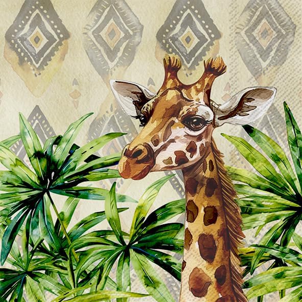 Set of TWO INDIVIDUAL *Luncheon Size* Paper Napkins - NOT PACKS - (Design # 2292) - AFRICAN GIRAFFE, ZOO ANIMAL, WILDLIFE - for Decoupage, Art, Craft, Party, Holiday, Wedding, Birthday, Mixed Media