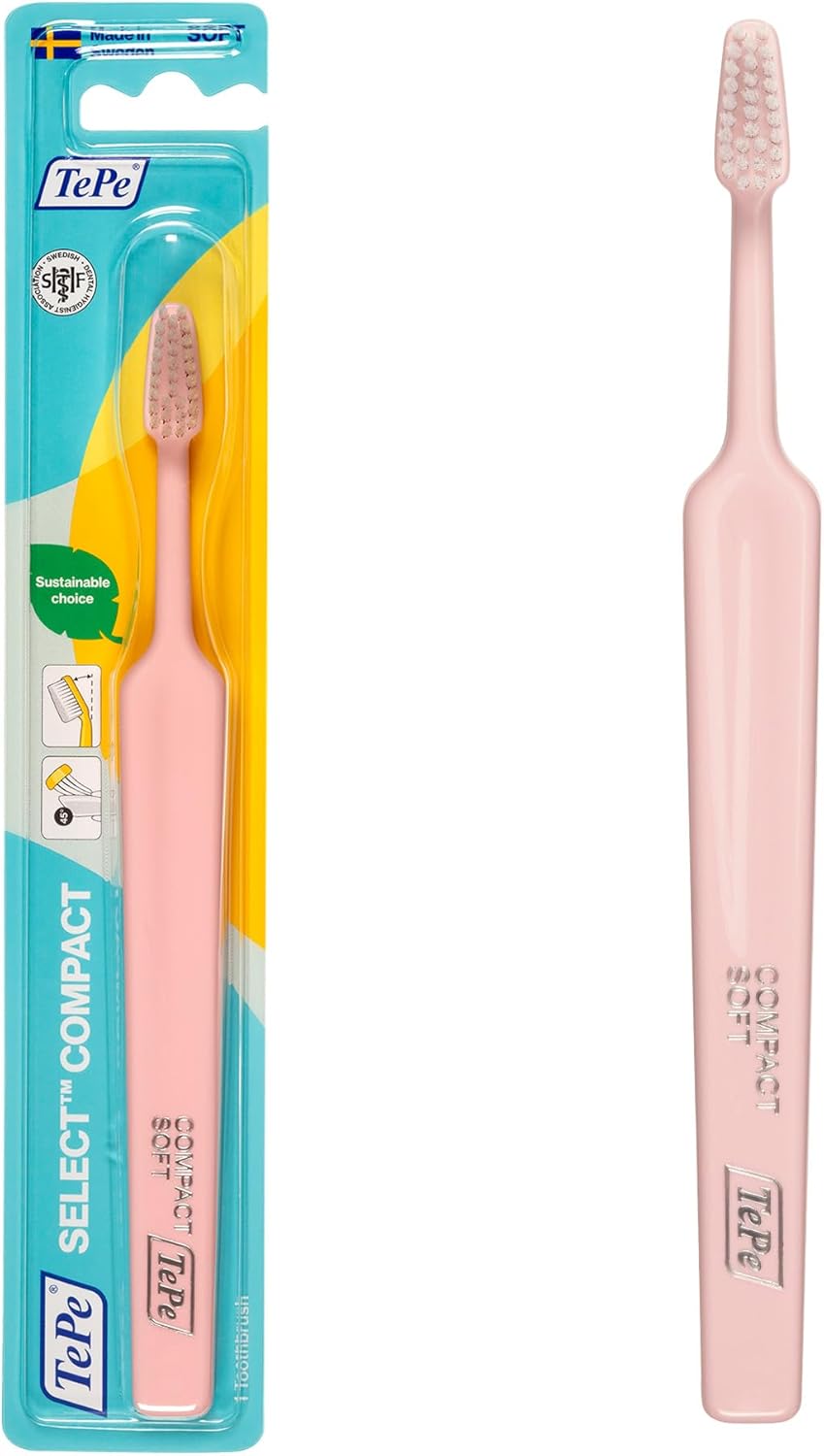 TePe Select Soft Toothbrush, Adult Soft-Bristle Toothbrush with Compact Tapered Head and Angled Neck, Pack of 1