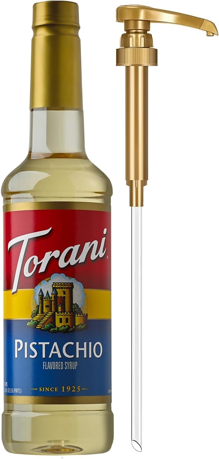 Torani Pistachio Coffee Syrup for Drinks & Desserts, Pump Included, 25.4 Fl Oz