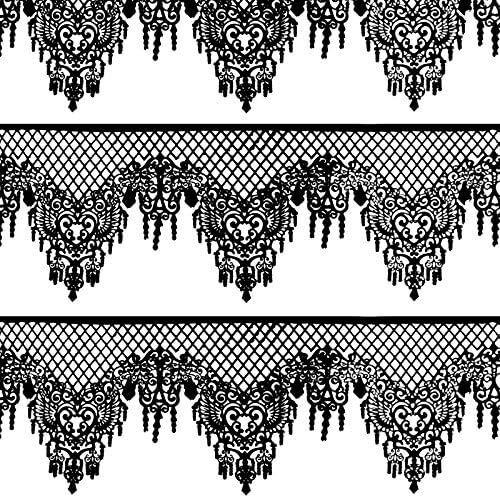 FUNSHOWCASE Large Pre-Made Ready to Use Edible Cake Lace Lattice Diamond Scallop 12-inch 10-piece Set Black