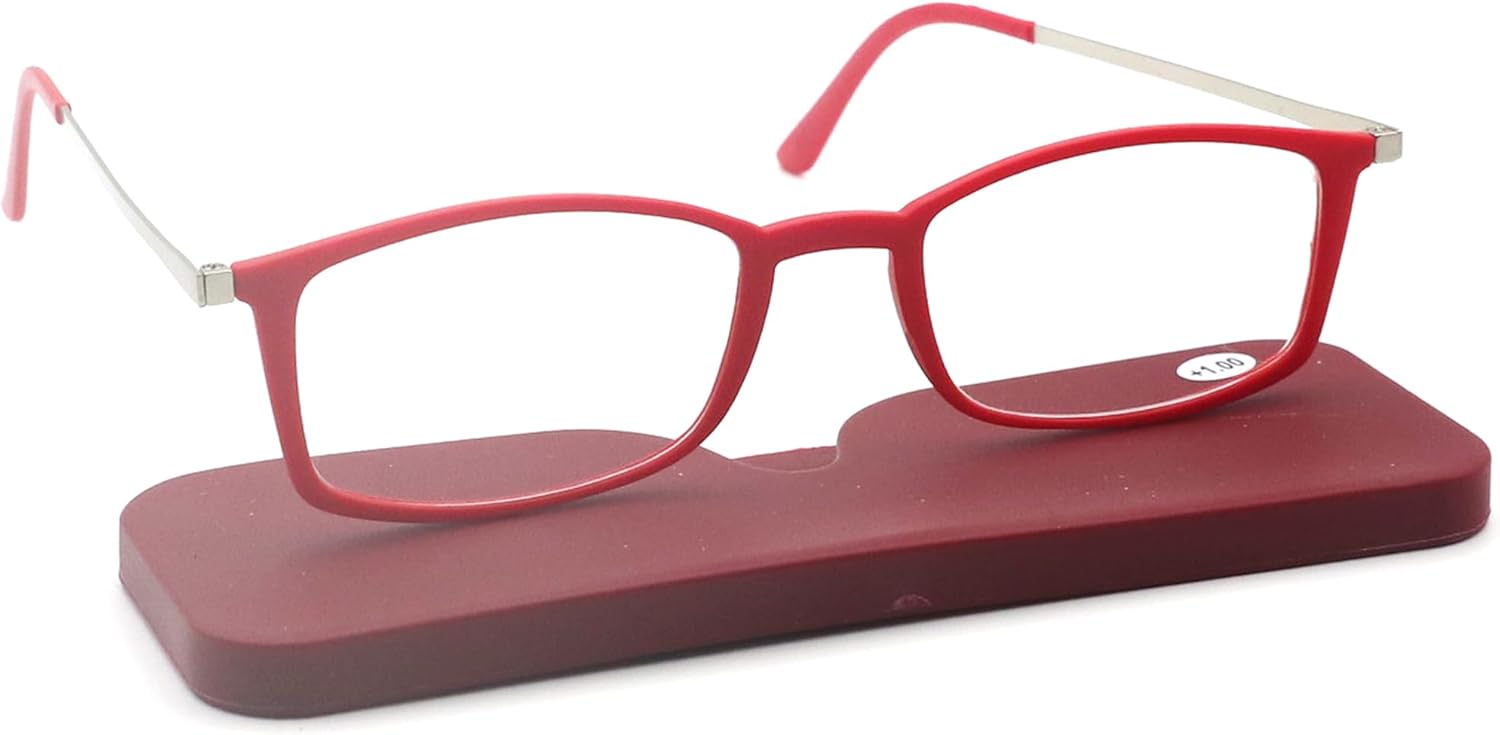Lightweight thin Square Reading Glasses Slim Mini Pocket Readers for Women Men with Portable Case