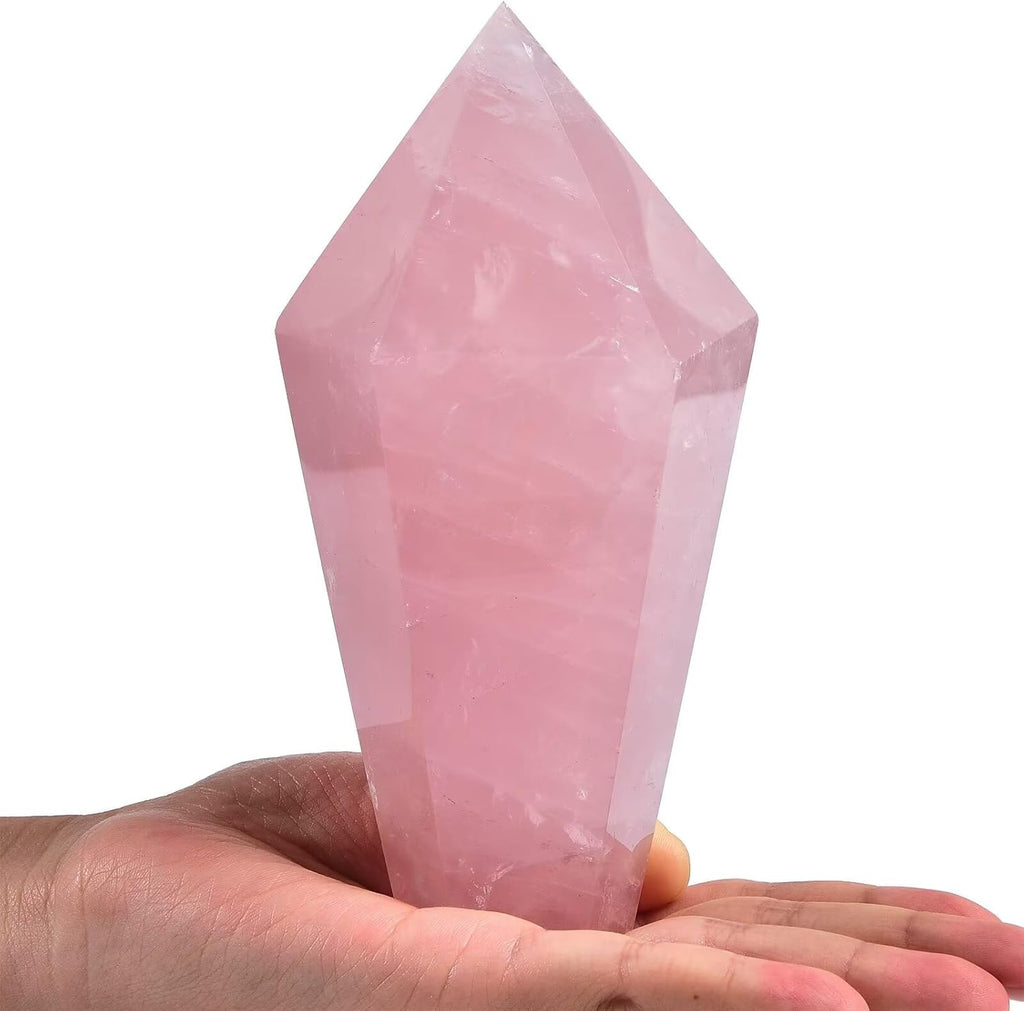 Rose Quartz Tower Healing Crystal Quartz Obelisk Point Pink Stone Wand Reiki Healing Meditation Rock 1.1-1.7 LBS
