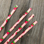 Paper Drinking Straws, Red Pink Green, 100 Count, Strawberry Design
