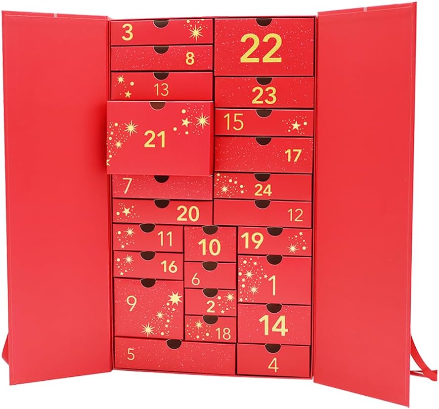 Empty advent calendar 2025 24 days Valentine's Day Large to Fill Cosmetics, Makeup, Perfume Packaging Gift Box, Christmas EID Ramadan Cardboard DIY (Red)