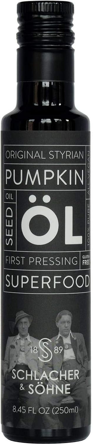 Schlacher & Söhne Styrian Pumpkin Seed Oil: 100% Pure, Cold Pressed, Non GMO, Gluten Free, Vegan, May Helps in Hair Growth, Made in Austria (8.4 FL OZ of 250 ml)