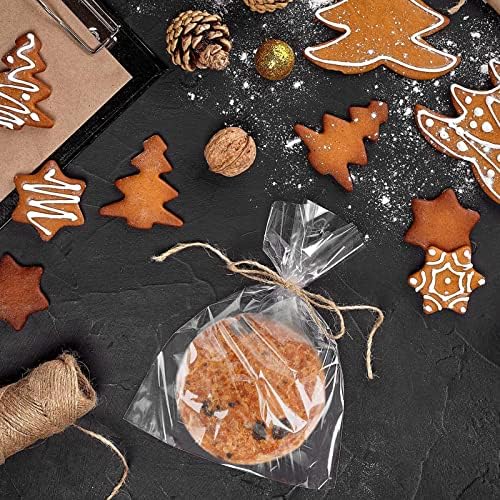 200 Pcs 6 in x 8 in(1.4mil.) Clear Flat Cello Cellophane Treat Bags Good for Bakery, Cookies, Candies,Dessert with five random color Twist Ties!