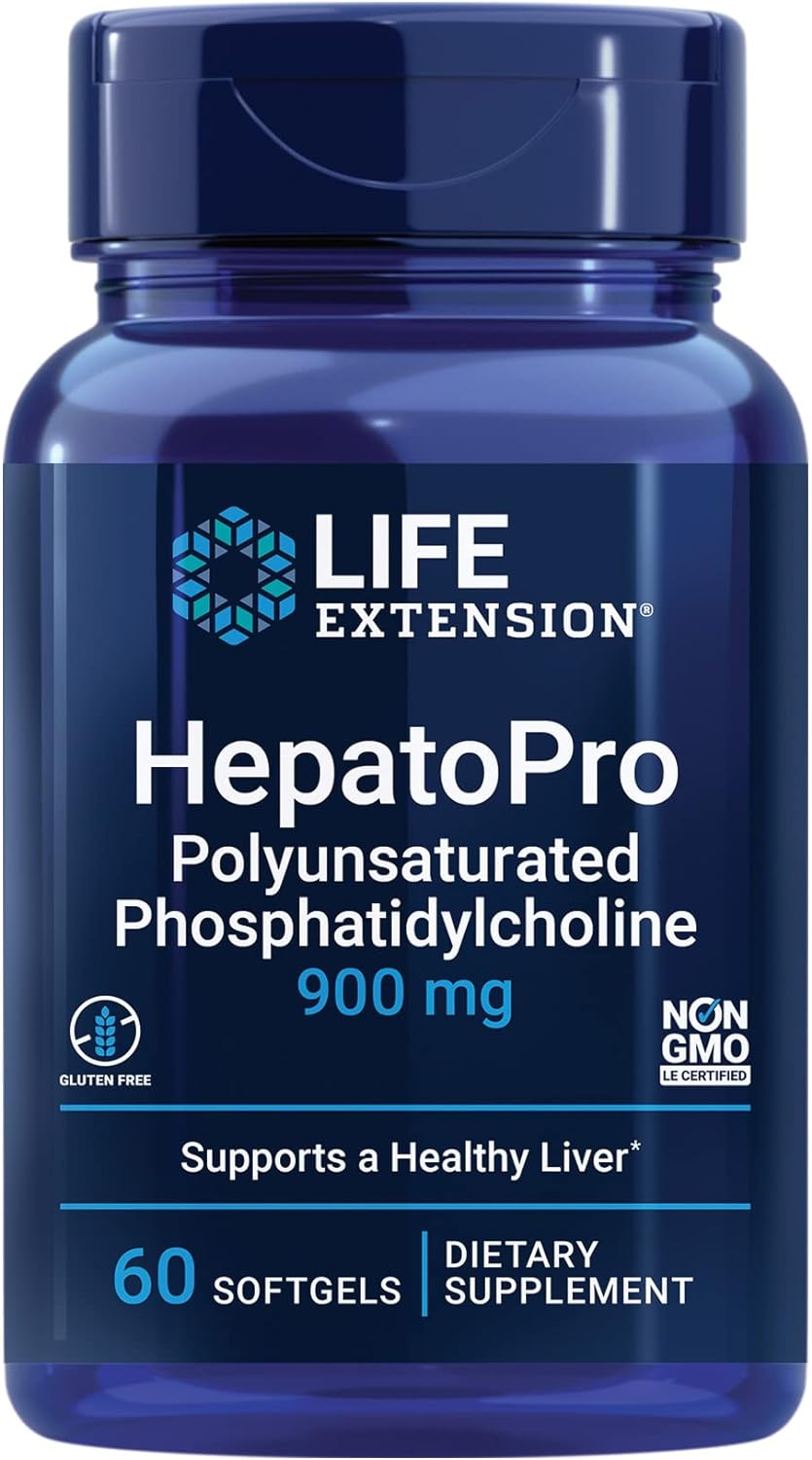 Life Extension HepatoPro, polyunsaturated phosphatidylcholine, 900 mg, Supports a Healthy Liver and detoxification, Protects Against oxidative Stress, Gluten-Free, Non-GMO, 60 softgels