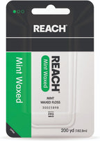 REACH Waxed Dental Floss, Mint, Plaque Remover for Teeth, Shred Resistant, Floss Slides Smoothly, Easy to Use, Waxed, Deep Cleaning Teeth, Oral Care, PFAS Free, for Adults & Kids, 1 Pack, 200 yd