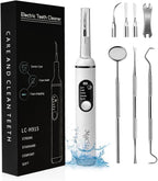 Ultimate Electric Teeth Cleaner - Ultrasonic Tooth Cleaning, Violet Light Protection, 316F Stainless Steel Heads, 5-Speed Modes, IPX6 Waterproof, Oral Care Kit with 11 Accessories‌ (White)