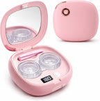 Vastsoon Ultrasonic Contact Lens Cleaner Machine – Portable, Rechargeable Cleaning Kit with 4 Contact Lens Solution Cases, Applicator & Removal Tools – for Travel & Home Use (Pink)