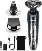 Electric Razor for Men - Rechargeable Electric Shaver for Men, Waterproof Wet Dry Cordless Razor with Nose Hair Trimmer and Sideburns Trimmer