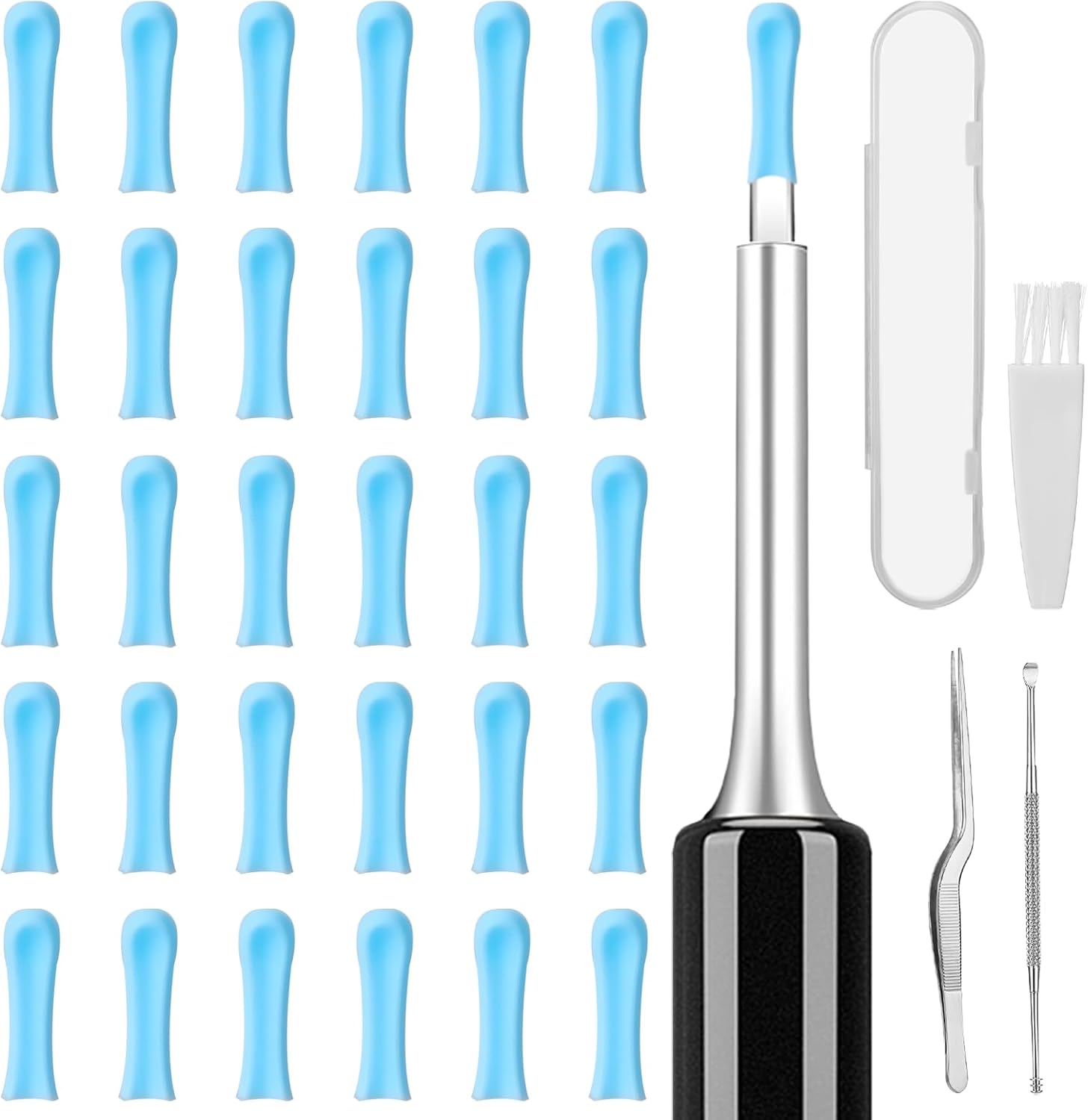 30 PCS Ear Wax Removal Replacement Tips for Ear Camera, Silicone Replacement Tips Ear with Manual Ear Cleaning Tool Set, Ear Spoon Tip Cover Replacement Accessories for Ear Camera Otoscope