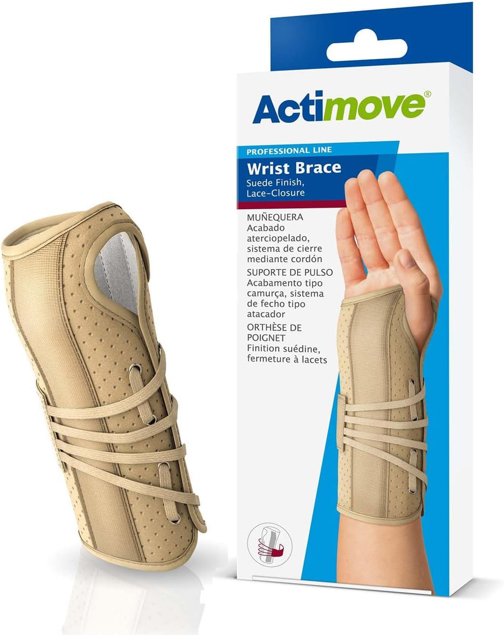 Actimove Professional Wrist Brace Suede Finish, Lace-Closure | Wrist Splint for Arthrosis, Rheumatoid Arthritis, Sprains, Tendon, Soft Tissue & Ligament Injuries, Postoperative Care | Beige, Left, Medium