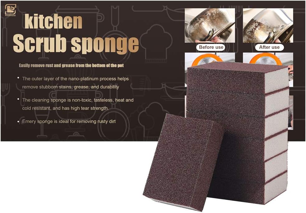 6Pcs Emery Sponge, Nano Carborundum Sponge, Hand Sanding Block, Kitchen Cleaner Tool, Wet and Dry Dual-use, Durable Thick Sanding Sponge Descaling Rust for Home Dish (3.9x2.8x1in)