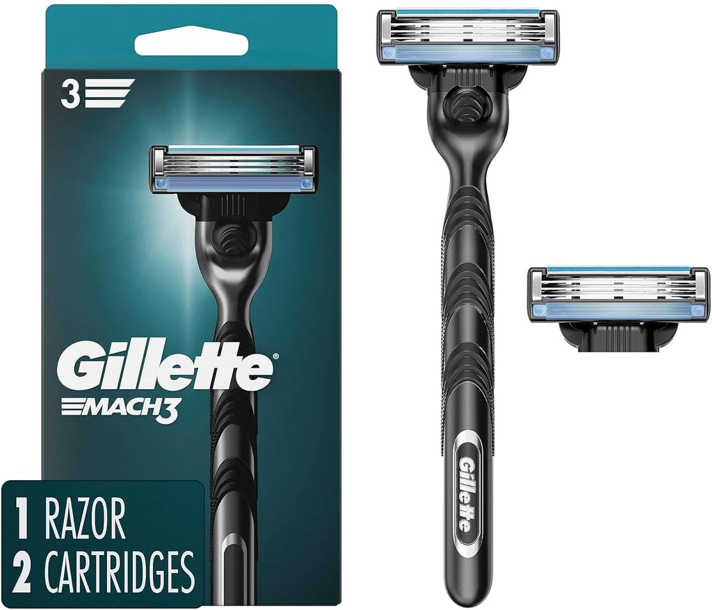 Gillette Mach3 Razor for Men, 1 Razor Handle + 2 Blade Refills