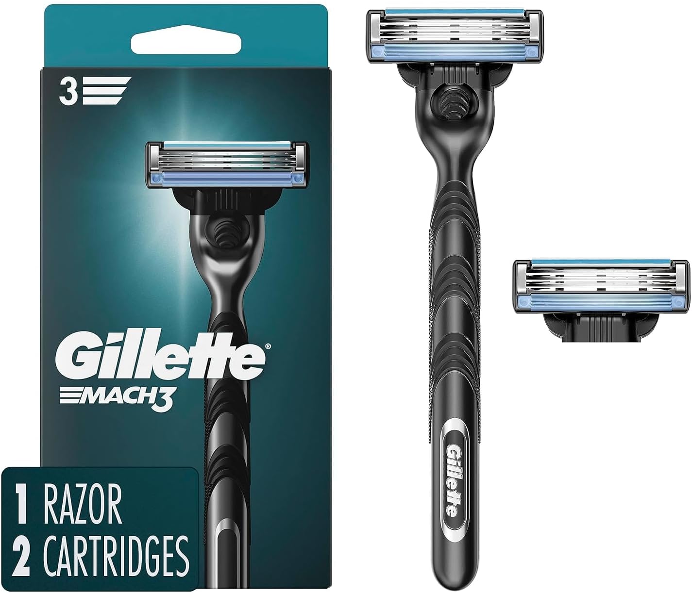 Gillette Mach3 Razor for Men, 1 Razor Handle + 2 Blade Refills