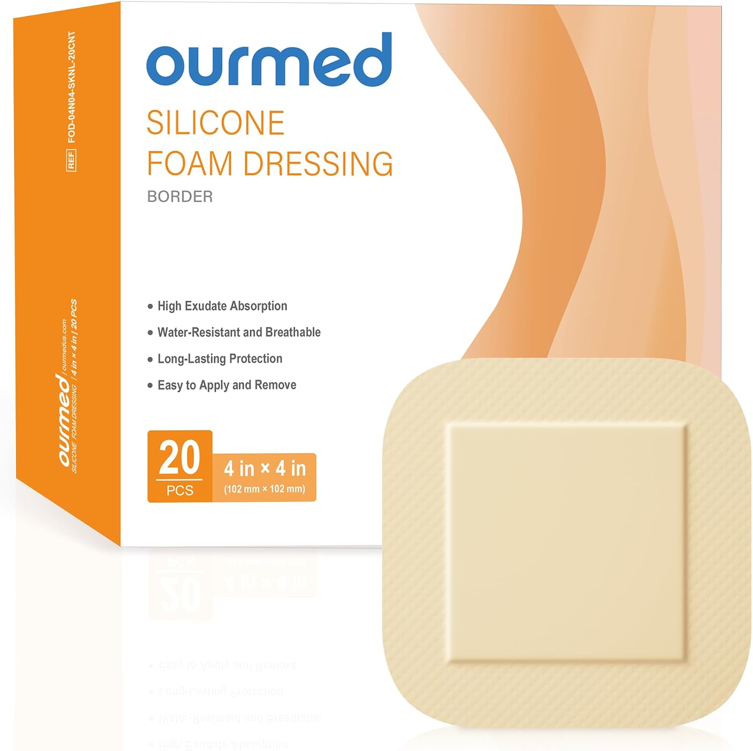 Ourmed Silicone Foam Dressings(4"x 4" - 20 Packs) with Tender Adhesive Border, Sterile Advanced Absorbent Bandage, Wound Care for Bed Sores, Pressure Ulcers, Foot Diabetic Ulcer