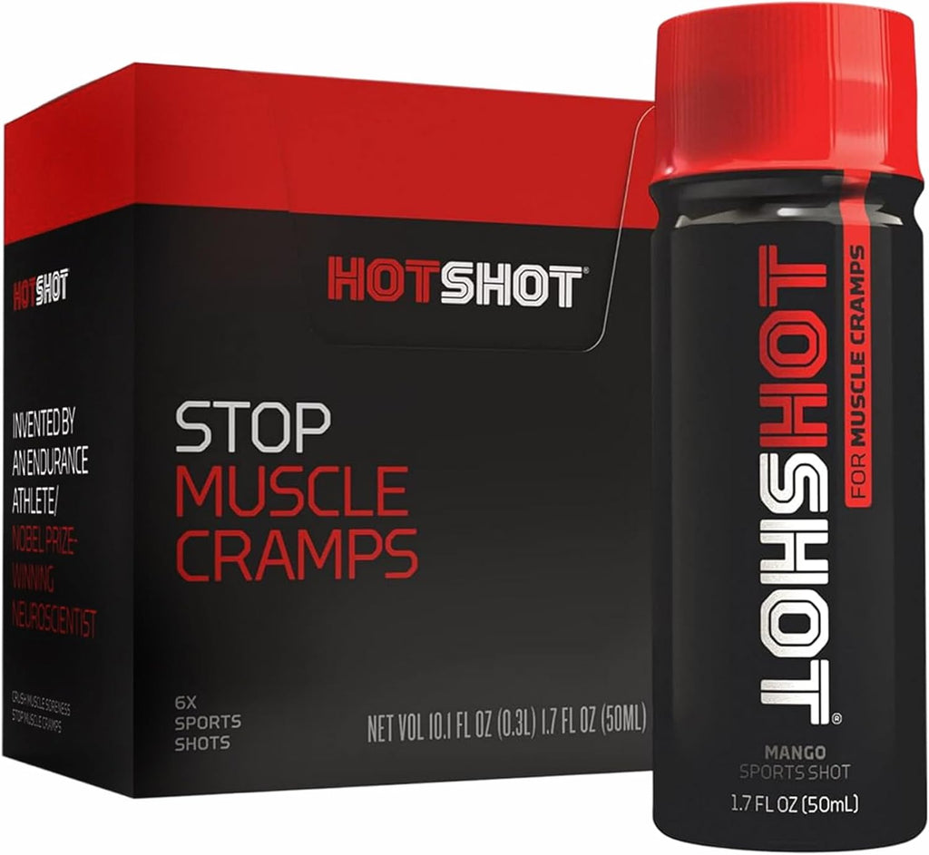 HOTSHOT 1.7 Fl Oz Pack of 6 - Spicy Mango Muscle Cramp Relief Drink - Natural Spice Extract Sports Shot for Muscle Cramps and Muscle Spasms - Fast Acting Cramp Relief Formula for Athletes