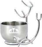Grandslam Razor & Brush Stand with Double Stainless Steel Bowl Set for Shave Soap, Safety & Straight Razors, Silver