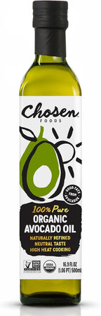 Chosen Foods Organic Avocado Oil, 16.9 Fl Oz - All Purpose Cooking Oil made from 100% Pure Avocados - Non-GMO, Gluten-Free, Keto Friendly, Glyphosate Free - 500mL (Pack Of 1)