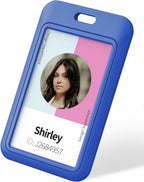 Uniclife 3 Pack Sliding ID Badge Holder Vertical Hard Plastic Case with Clear Window Blue Card Protector Pouch for Office School ID Credit Cards Proximity Key Cards Driver’s Licenses and Passes