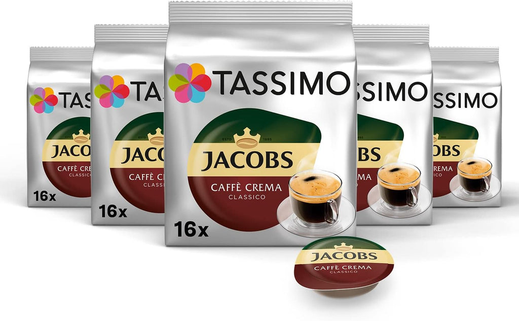 Tassimo Jacobs Caffè Crema Classico, Coffee with fine Cream, 5-Pack, 5 x 16 T-Discs