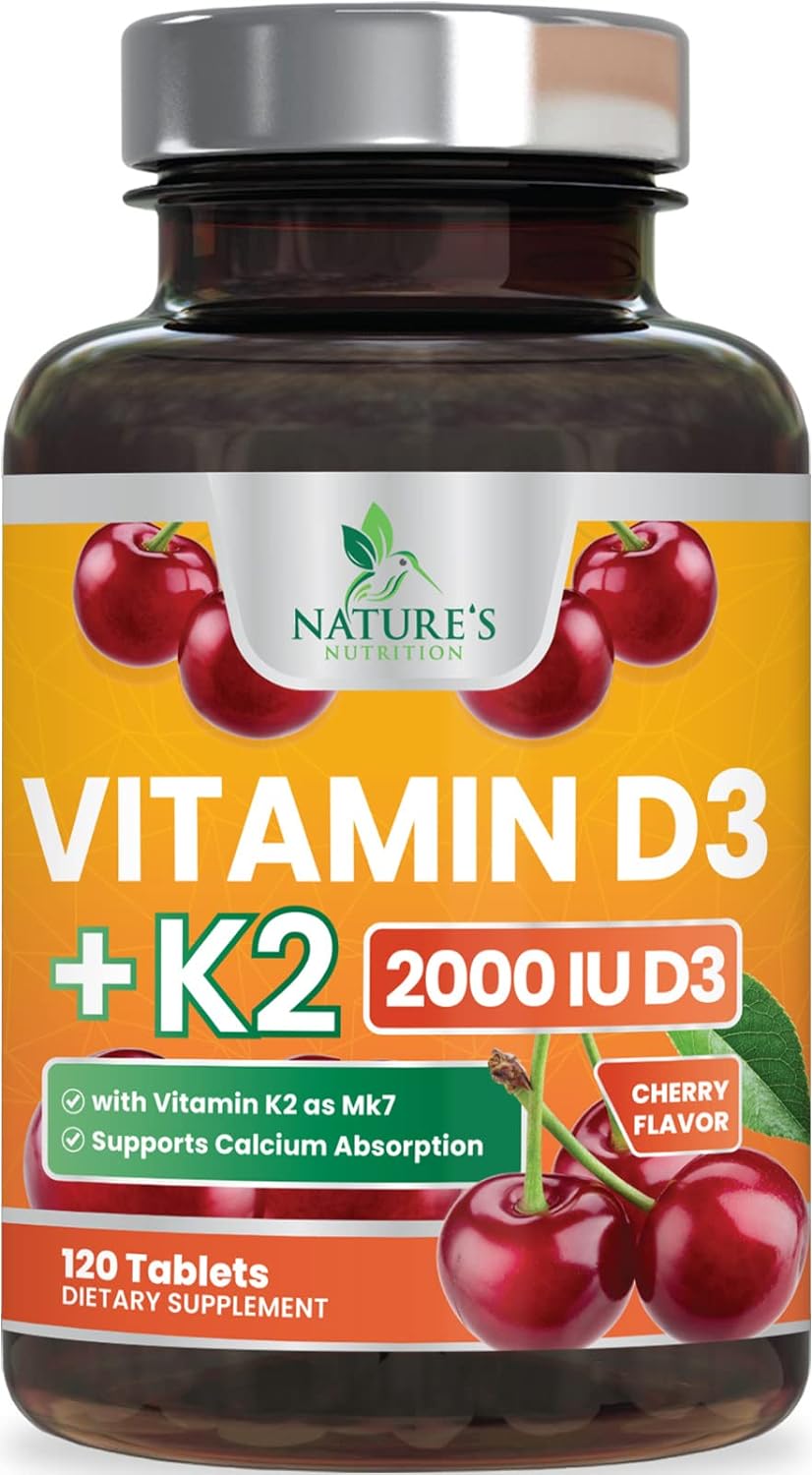 Vitamin D 2000 IU 50mcg Per Serving - Vitamins D3 & K2 (MK7) Complex Supplement for Bone, Teeth, Muscle, Calcium Absorption, Supports Immune & Heart Health, Chewable Formula USA Bottled - 120 Tablets