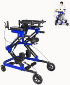 Rehabilitation Walker with Stand-Up Support, Height Adjustable 23-51 inches, 330 lbs Capacity, 4-Wheel Mobility Aid for Adults (Blue)