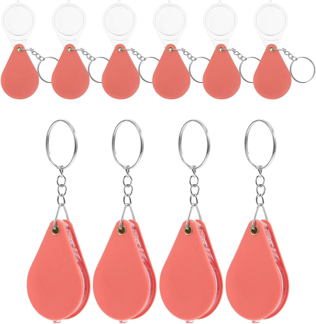ULTECHNOVO 10pcs Portable Folding Magnifying Glasses 10x Jewelry Loupe Lens Orange Mini Keychain Coin Magnifier for Reading Crafts and Travel