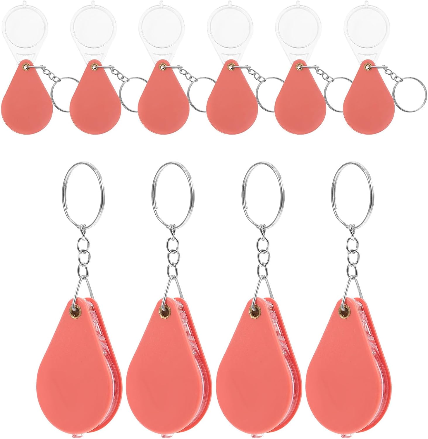ULTECHNOVO 10pcs Portable Folding Magnifying Glasses 10x Jewelry Loupe Lens Orange Mini Keychain Coin Magnifier for Reading Crafts and Travel