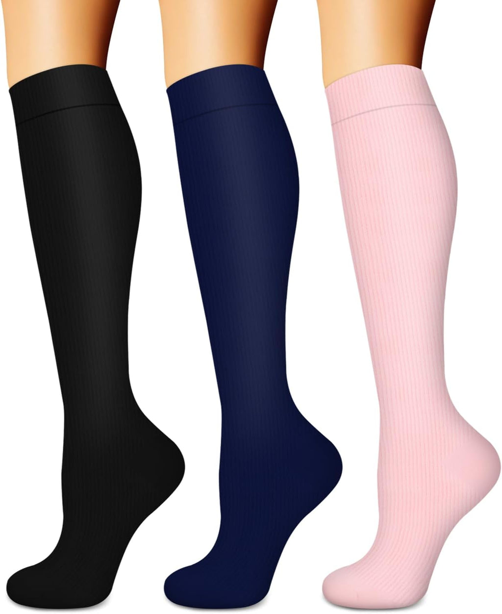 Compression Socks for Women & Men (3 pairs) - Best Support for Nurses, Running, Hiking, Recovery & Flight Socks