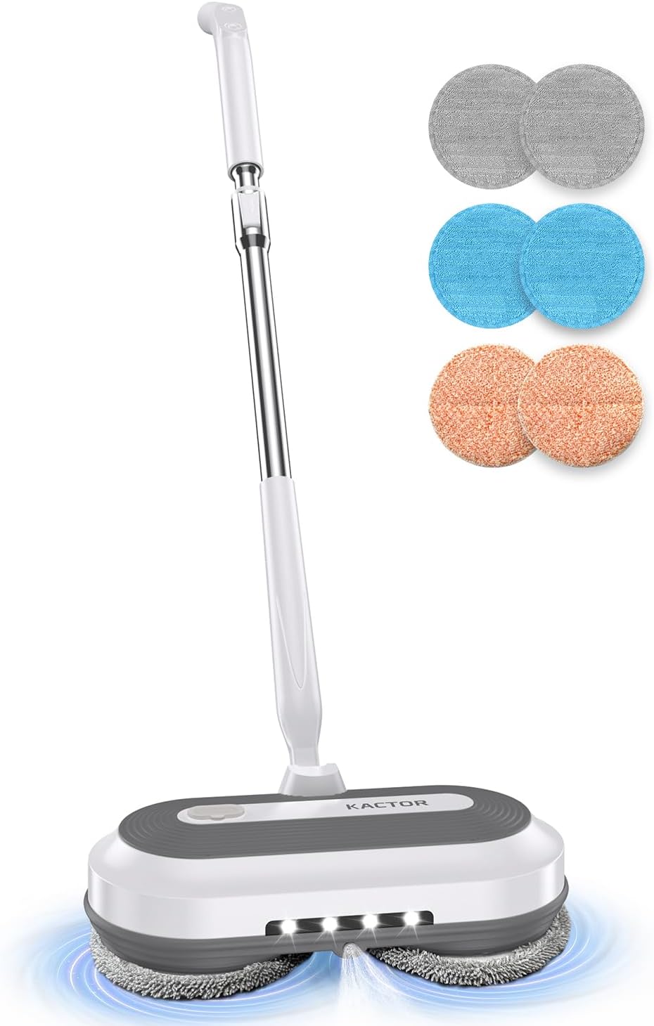 Cordless Electric Spin Mop, Electric Floor Cleaner with Water Sprayer & LED Headlight, 50mins Working Time, 290ml Water Tank, Adjustable Tube, Self-Propelled Multi-Surfaces Floor Mop for Home Cleaning